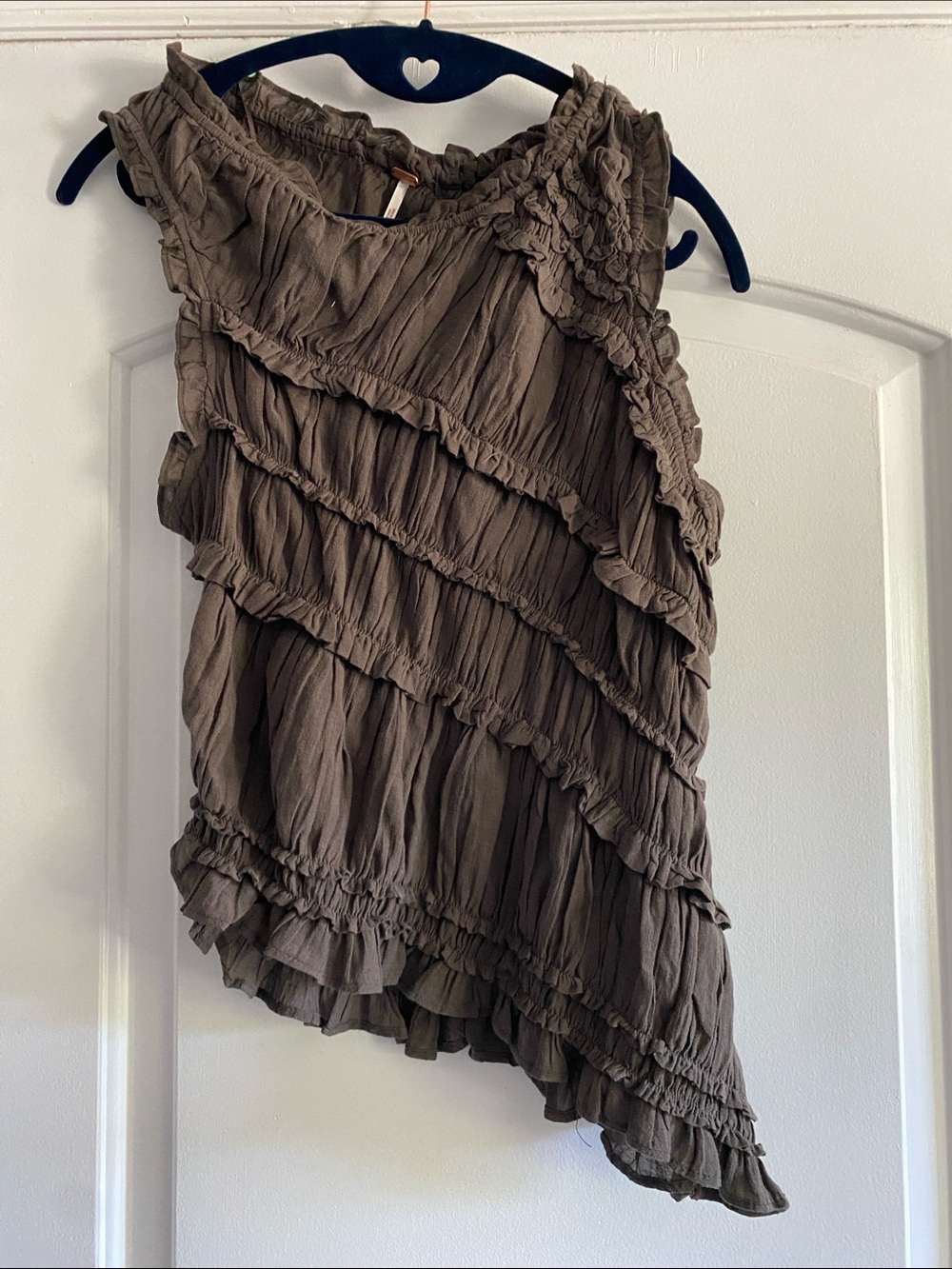 Free People Taupe Ruffled Sleeveless Blouse